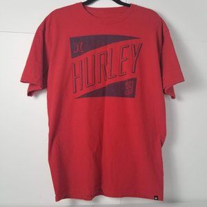 Hurley '99 Logo Tee T-Shirt Mens Size L Large Regular Fit Red Short Sleeve